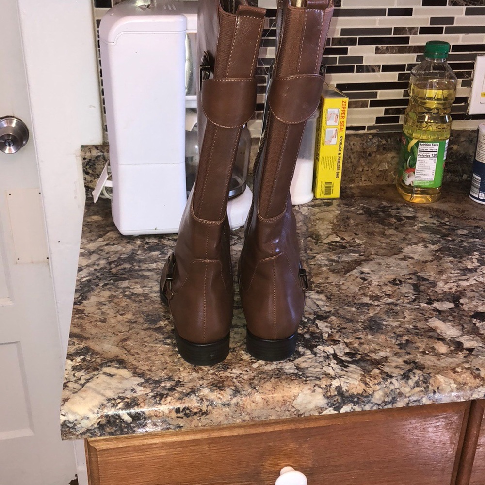 Wide calf brown leather boots